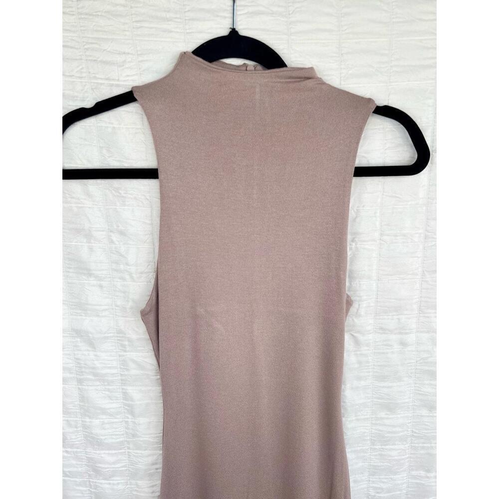 Naked Wardrobe Beige Brown High Neck Sleeveless Fitted Maxi Dress Size Small - Picture 3 of 11